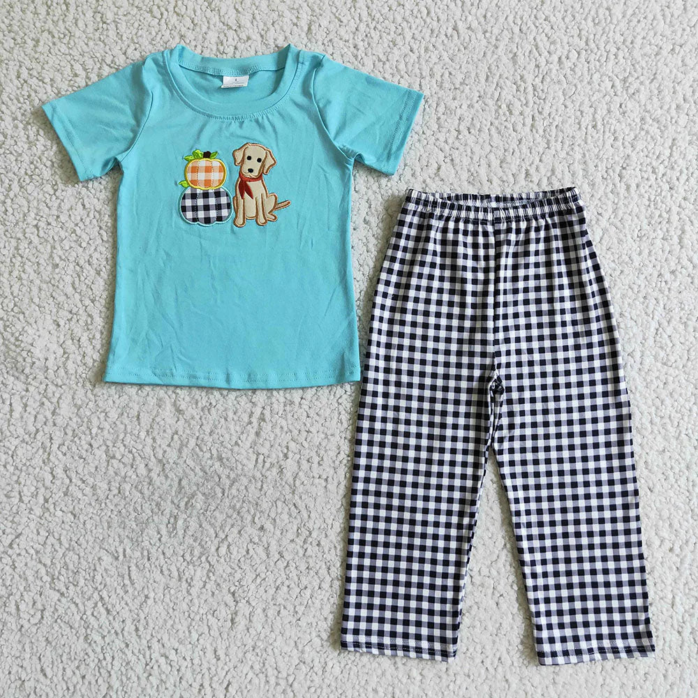 Sibling Baby Boys Dogs Pumpkin Tops Pants Outfits Clothes Sets