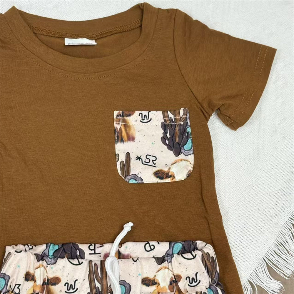 Kids Boys Sibling Western Higland Cow Pants Outfit