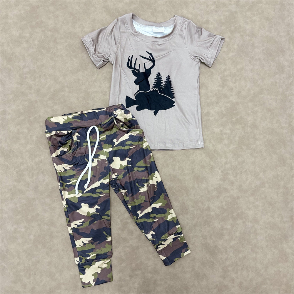 Sibling Baby Boys Hunting Mallard Duck Short Sleeve Top Camo Jogger Set