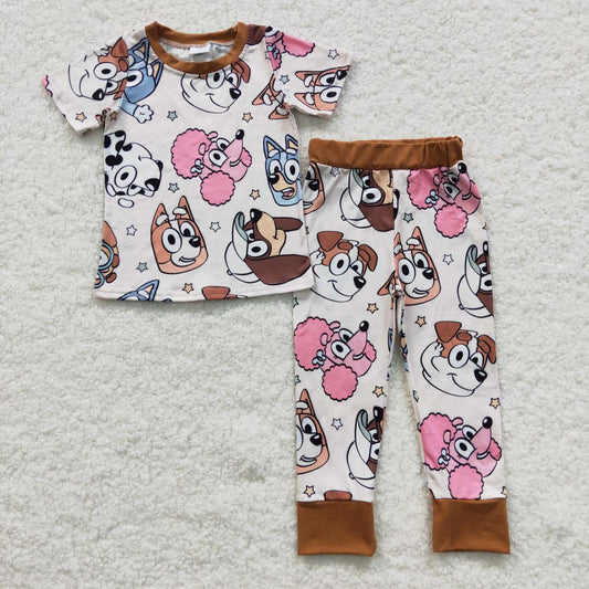 BSPO0120 Kids Baby Cute Cartoon Dog Short Sleeve Pants Pajamas Outift