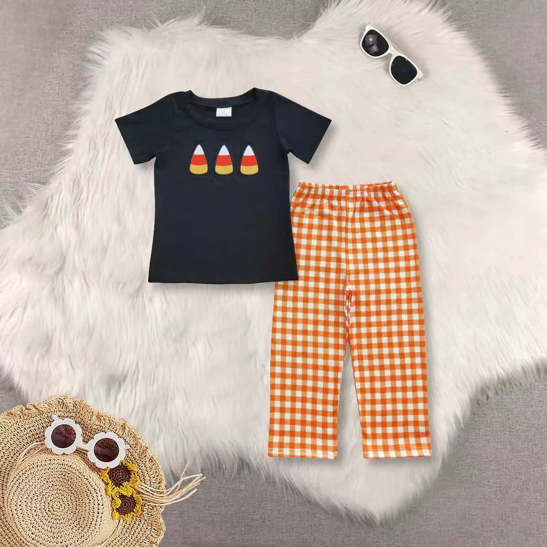 Sibling Baby Boys  Halloween Embroidery Short Sleeve Top With Pants Set