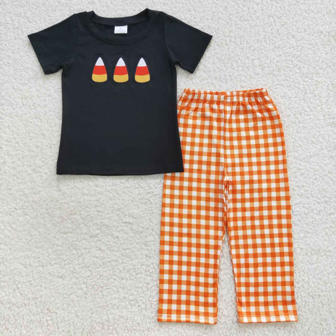 Sibling Toddler Boys Halloween Applique Pants Set Short Sleeve Top
