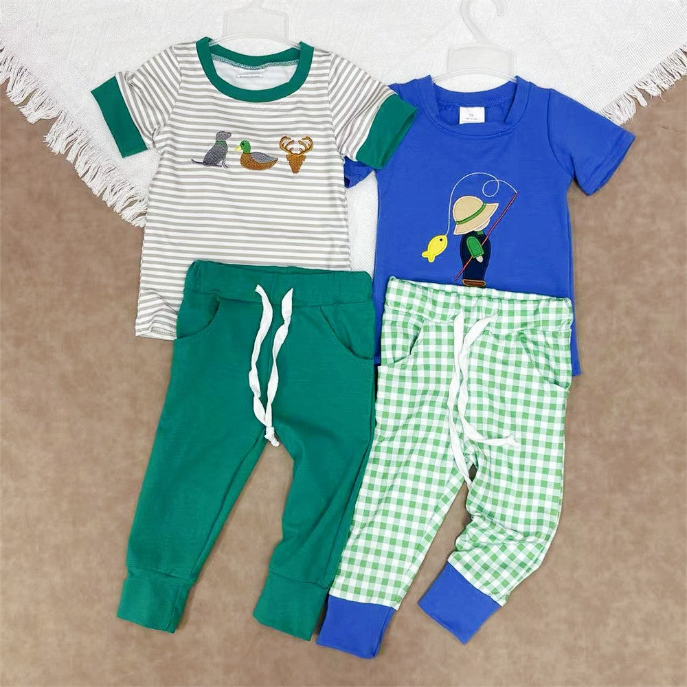 Baby Boys Sibling Hunting Fishing Short Sleeve Top With Pants Outfit