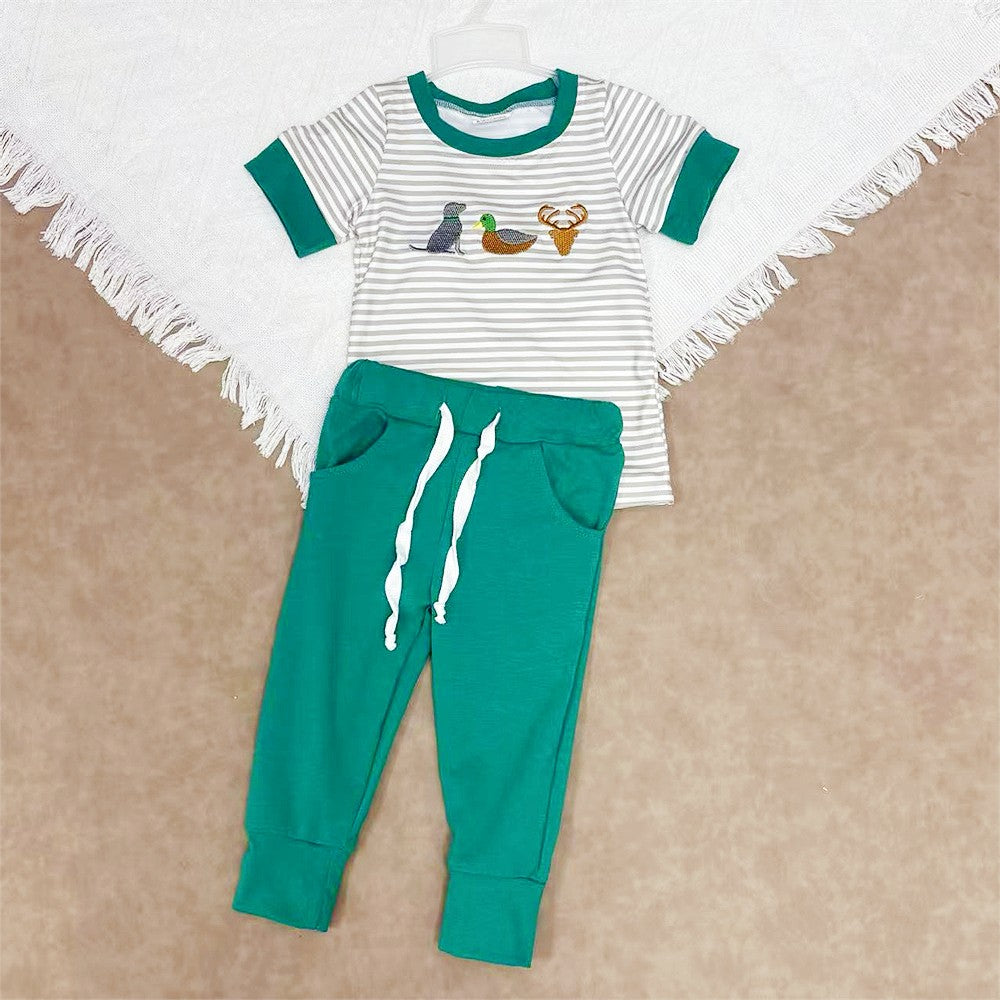 Baby Boys Sibling Hunting Fishing Short Sleeve Top With Pants Outfit
