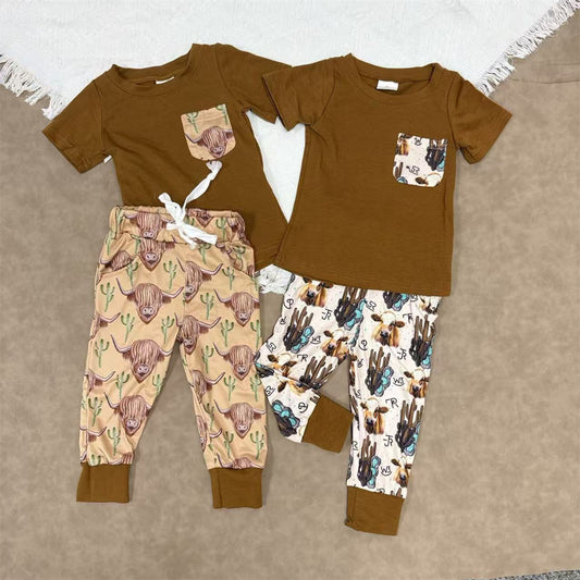 Kids Boys Sibling Western Higland Cow Pants Outfit