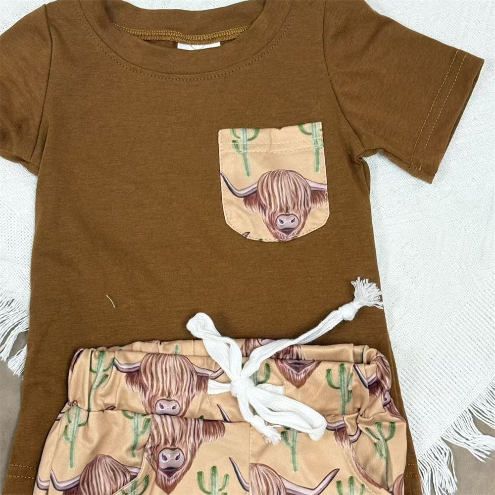 Kids Boys Sibling Western Higland Cow Pants Outfit