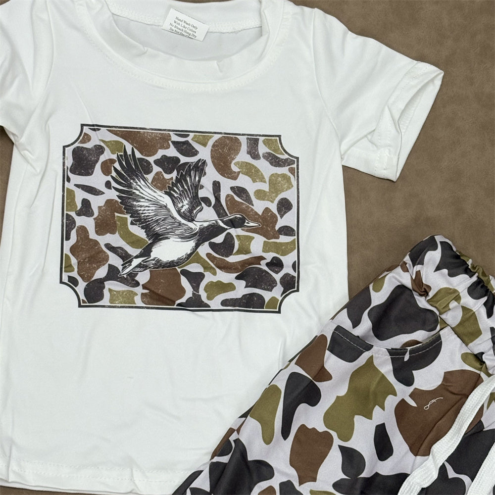 Sibling Baby Boys Hunting Mallard Duck Short Sleeve Top Camo Jogger Set