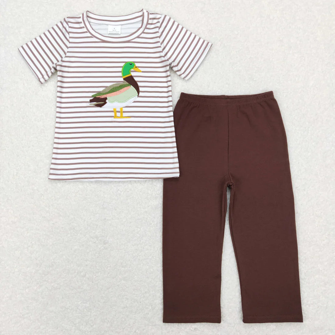 Sibling Baby Applique Duck Striped Top Pants Outfit Romper