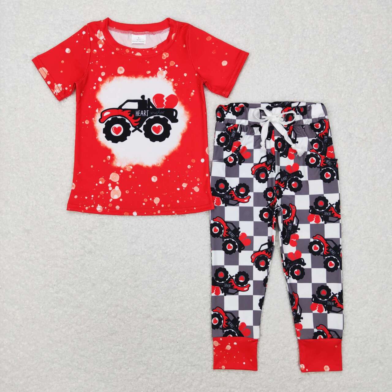 Baby Boys Valentines Tractor Short Sleeve Top Pants Clothes Sets