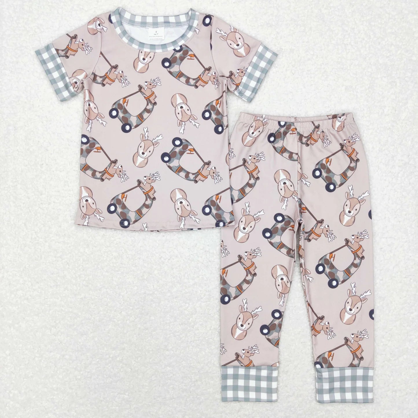 Sibling Baby Girls Trucks Deer Checked Sleeves Top Shorts Pants  Clothes Set