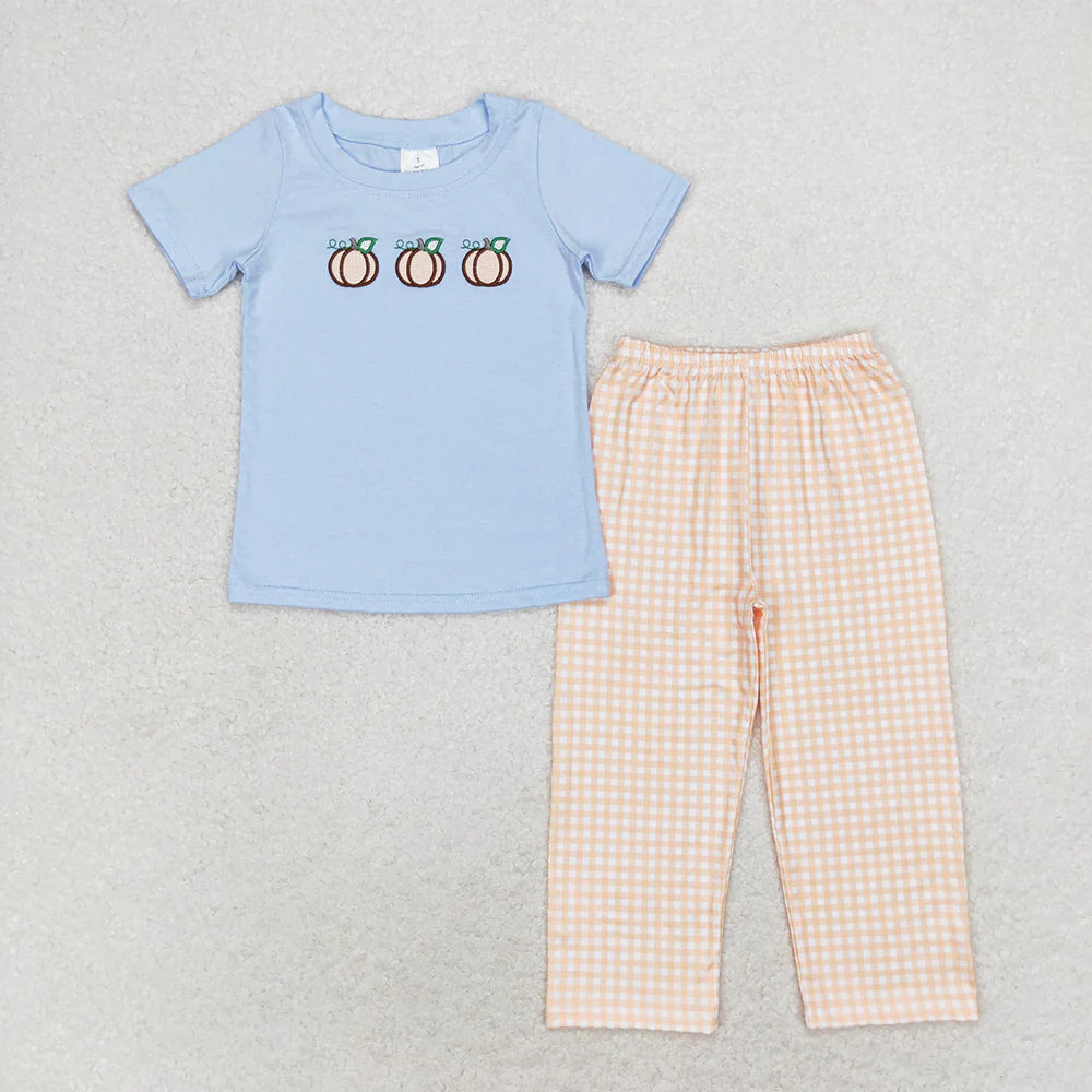 Sibling Baby Boys Dogs Pumpkin Tops Pants Outfits Clothes Sets