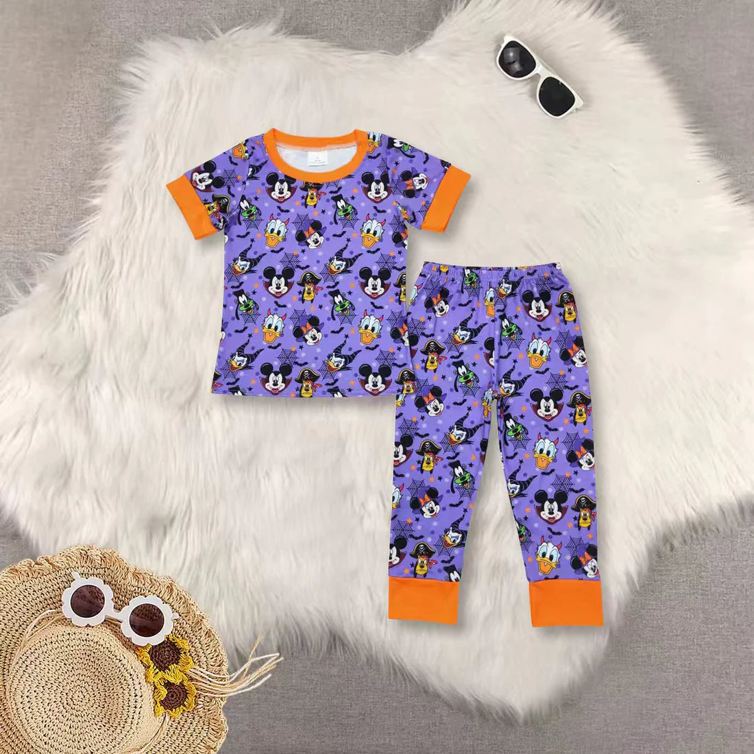 Sibling Baby Boys  Halloween Cartoon Short Sleeve Top With Pants Pajama Set