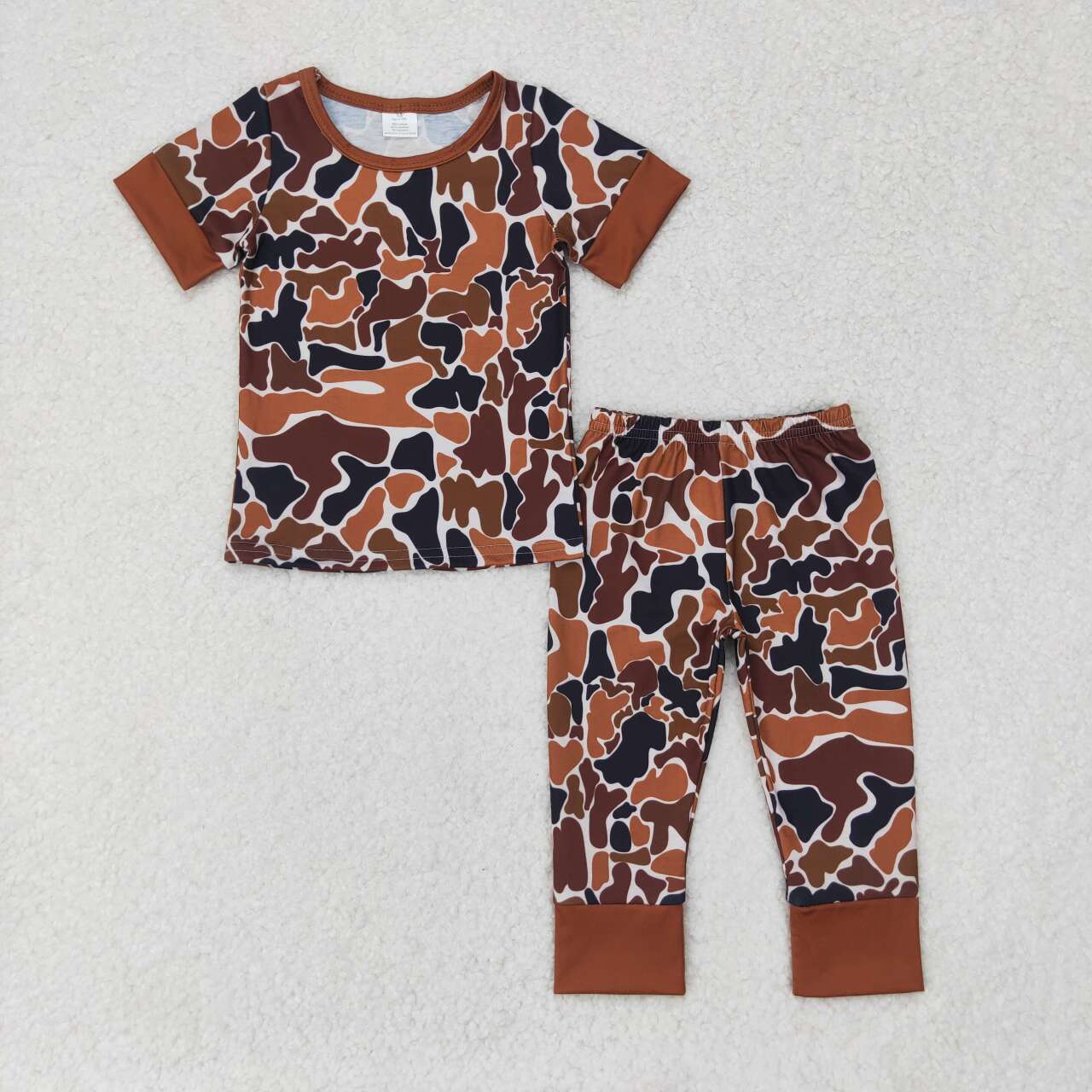 Baby Boys Sibling  Brown Camo Bamboo Pajama Set and Romper