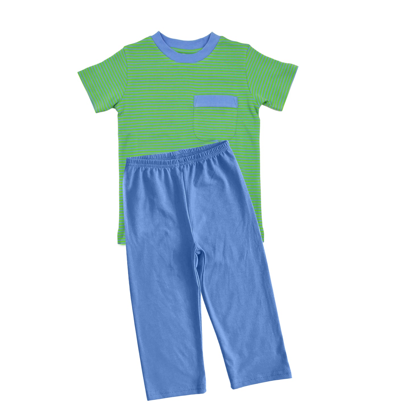 BSPO0457 Baby Boys Green Top Blue Pants Set Preorder