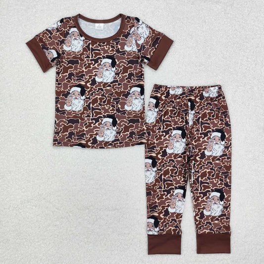 Baby Boys Camo Christmas Santa Short Sleeve Pants Bamboo Pajama Set