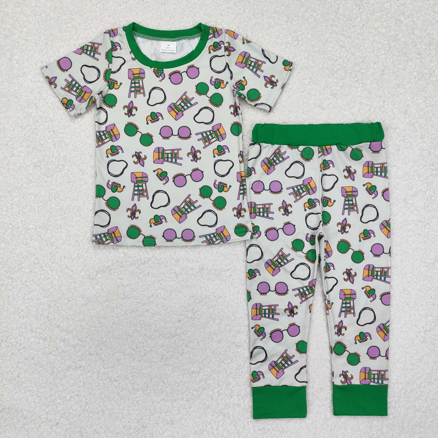 Baby Boys Brother Green Mardi Gras Pajama Set and Romper Sibling