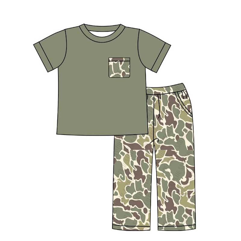 Toddler Boys Green Short Sleeve Top Camo Pants Set Preorder