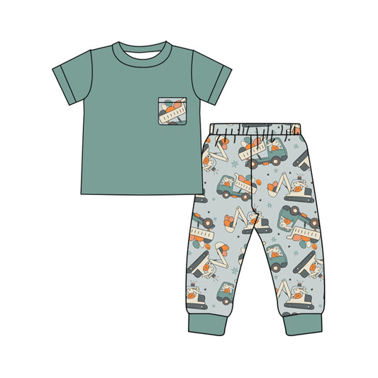 Toddler Boys Easter Egg Excavator Bulldozer  Pants Set