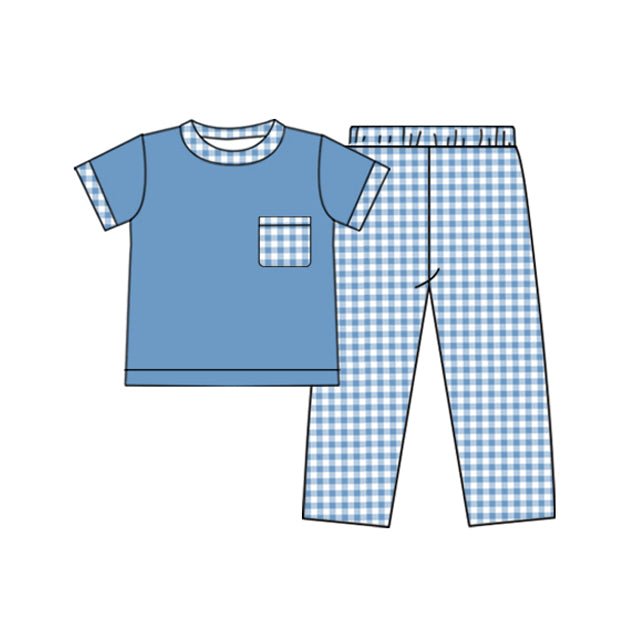 Toddler Boys  Blue Short Sleeve Top Gingham Pants Set Preorder