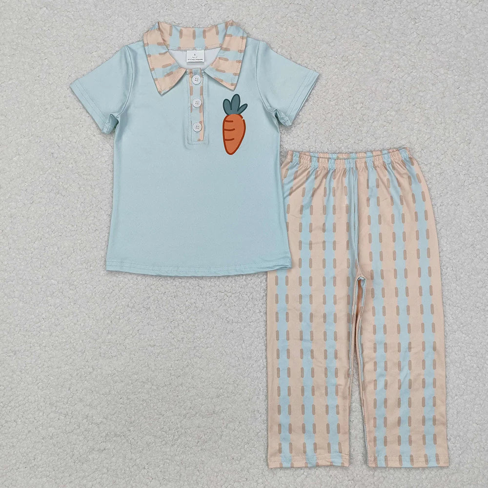 Sibling Baby Kids Short Sleeves Button Down Carrot Print Easter Romper And Set