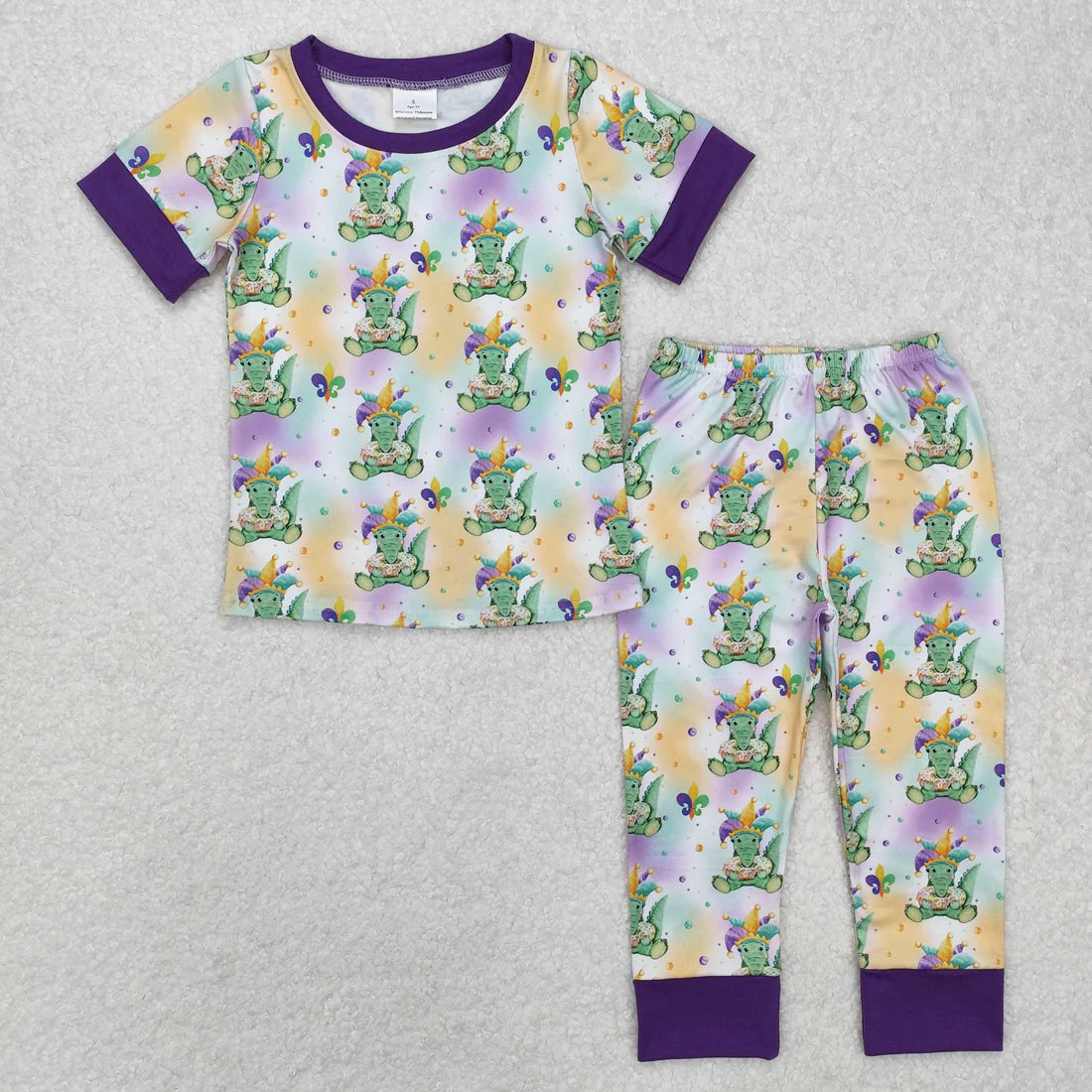 Sibling Baby Kids Anchors Crocodiles Top Pants Mardi Gras Pajamas Sets Zipper Footie Rompers