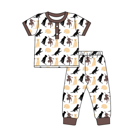 Baby Boys Broen Short Sleeves Dogs Print Button Down Top Pants Pajamas Set Preorder