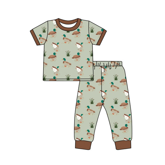 Baby Boys Olive Short Sleeves Ducks Print Top Pants Pajamas Set Preorder