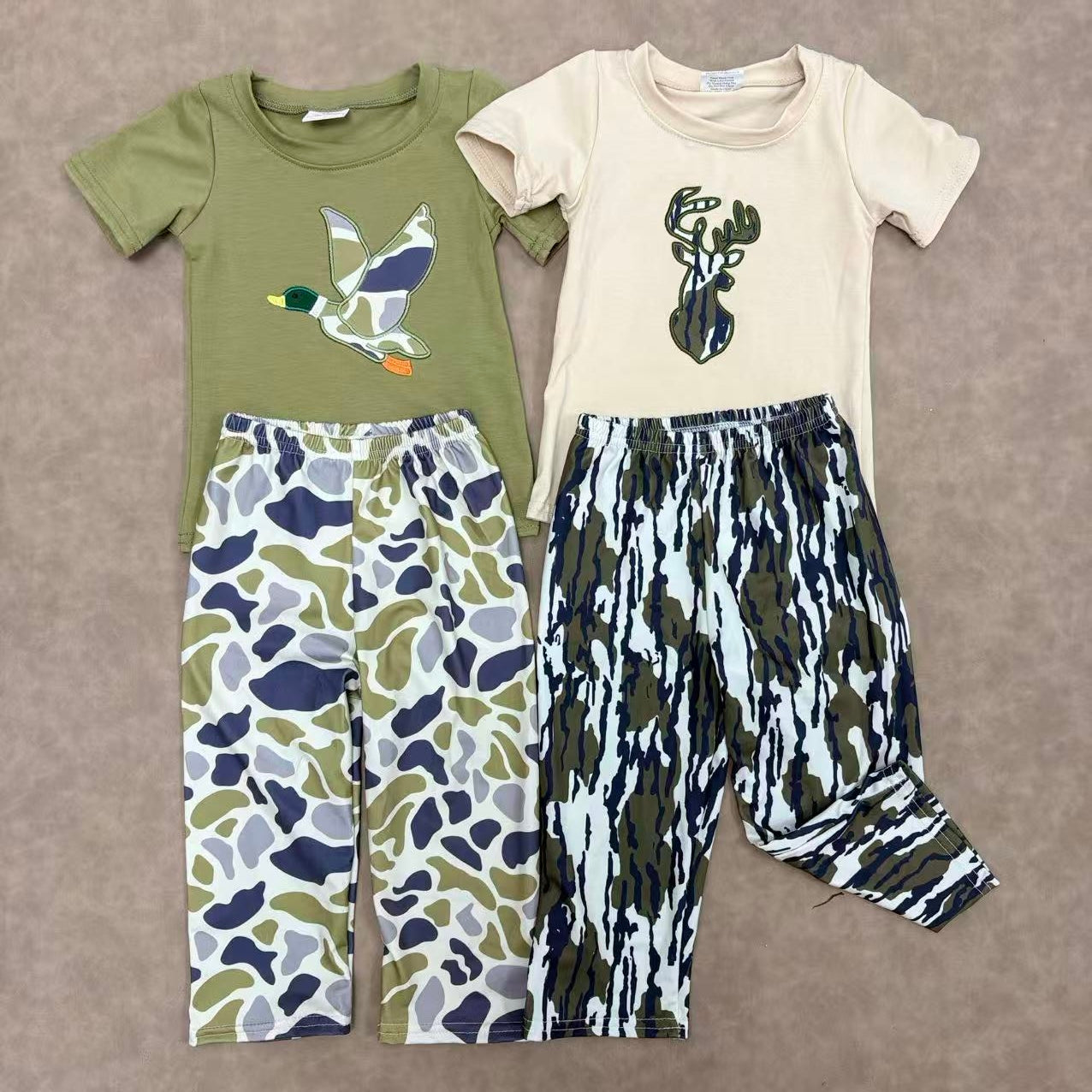 Toddler Boys Sibling Hunting Deer/Duck Top Set With Camo Pants