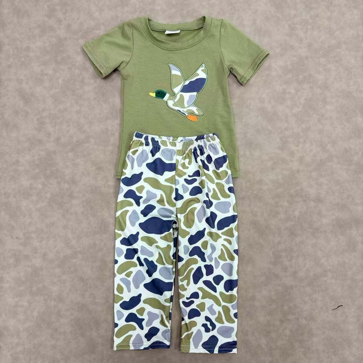 Sibling Baby Boys Hunting Duck Deer Applique Top With Camo Pants Set