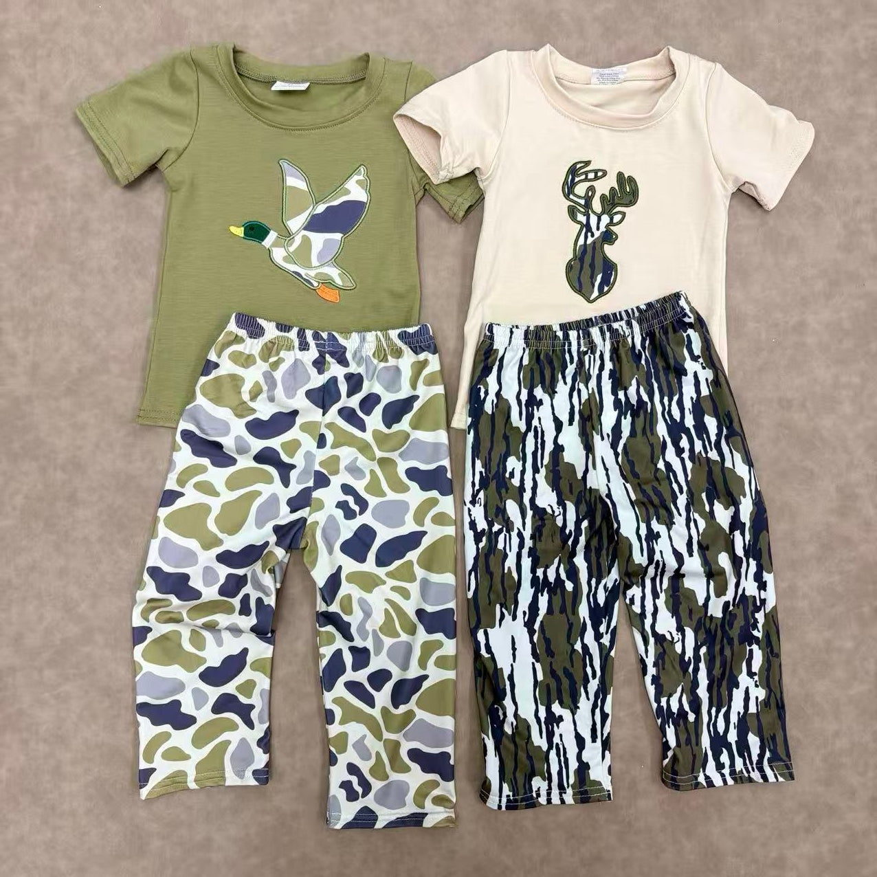 Sibling Baby Boys Hunting Duck Deer Applique Top With Camo Pants Set