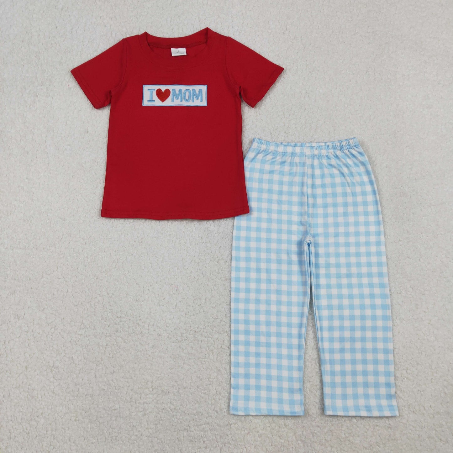 I Love Dad Mom Sibling Gingham Pants Set
