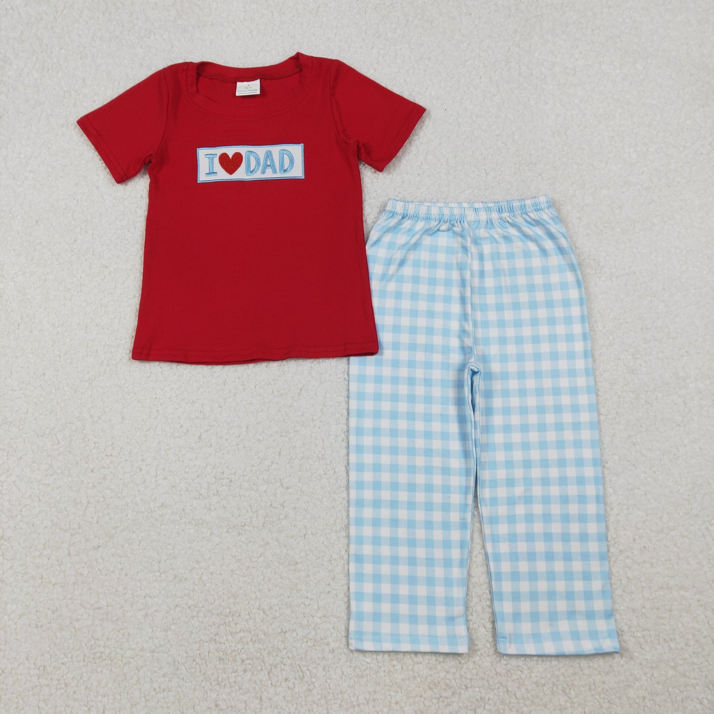I Love Dad Mom Sibling Gingham Pants Set