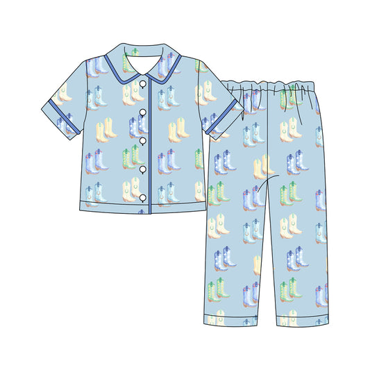 BSPO0592  Adult Men Western Boots Buttons Pajama Set Preorder