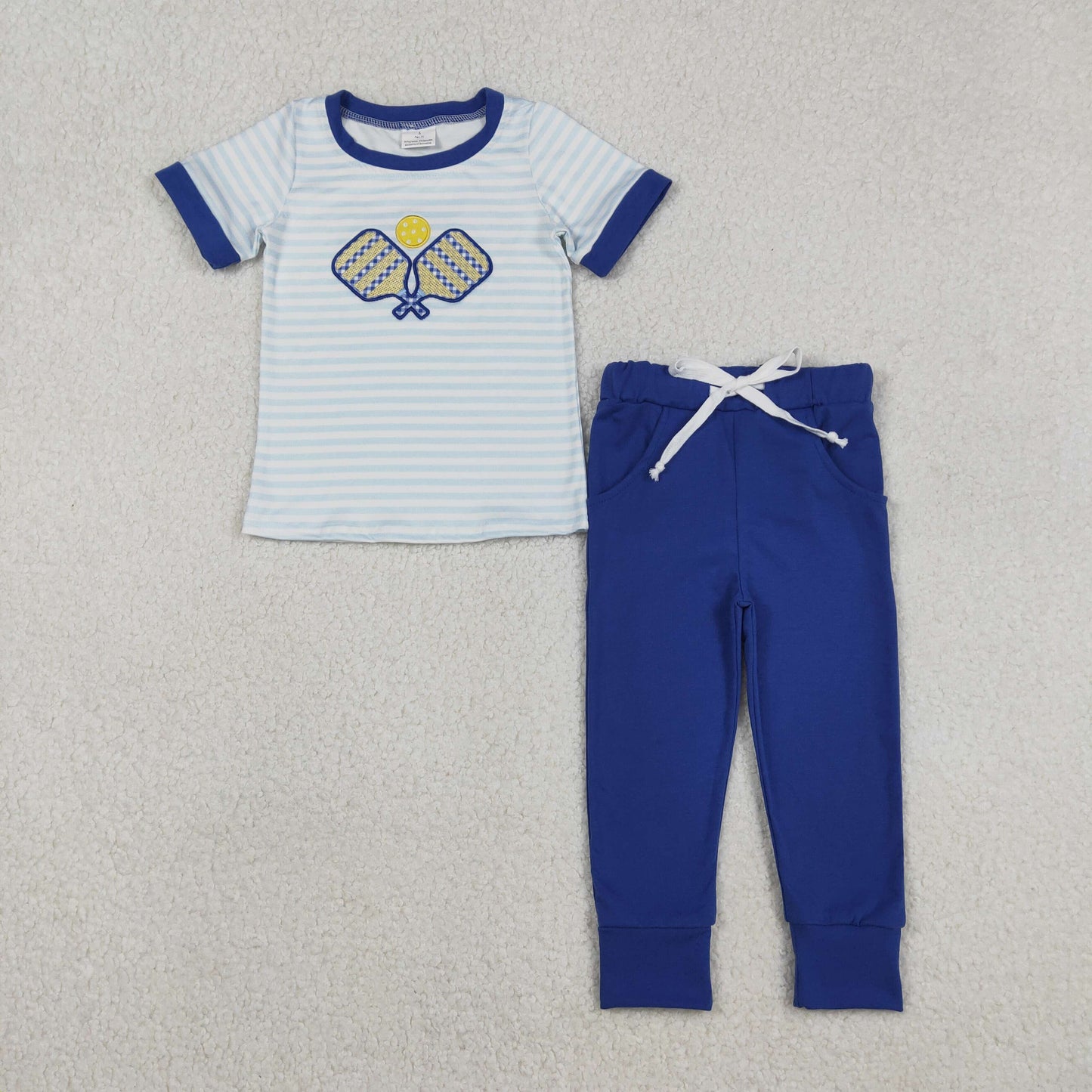 Baby Girls Sibling Embroidery Tennis Racket Pants Set / Romper
