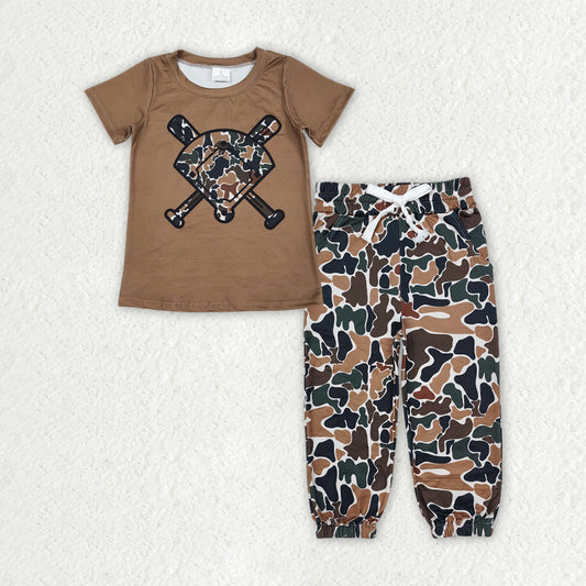 BSPO0652 Baby Boys Baseball Brown Camo Jogger Set