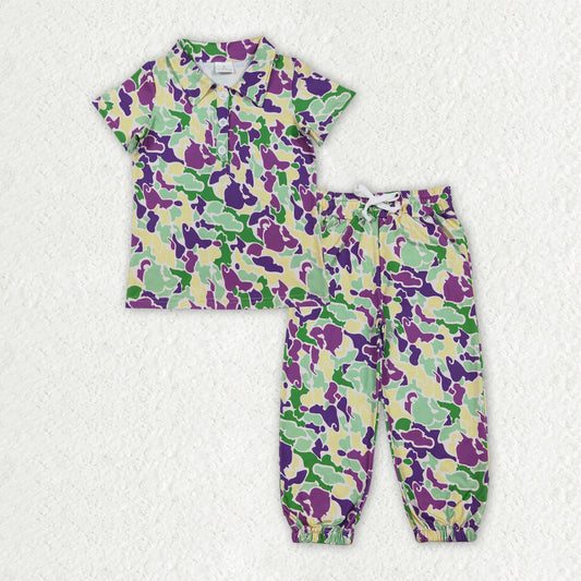 BSPO0659 Baby Boys Mardi Gras Polo Top+Jogger Outfit