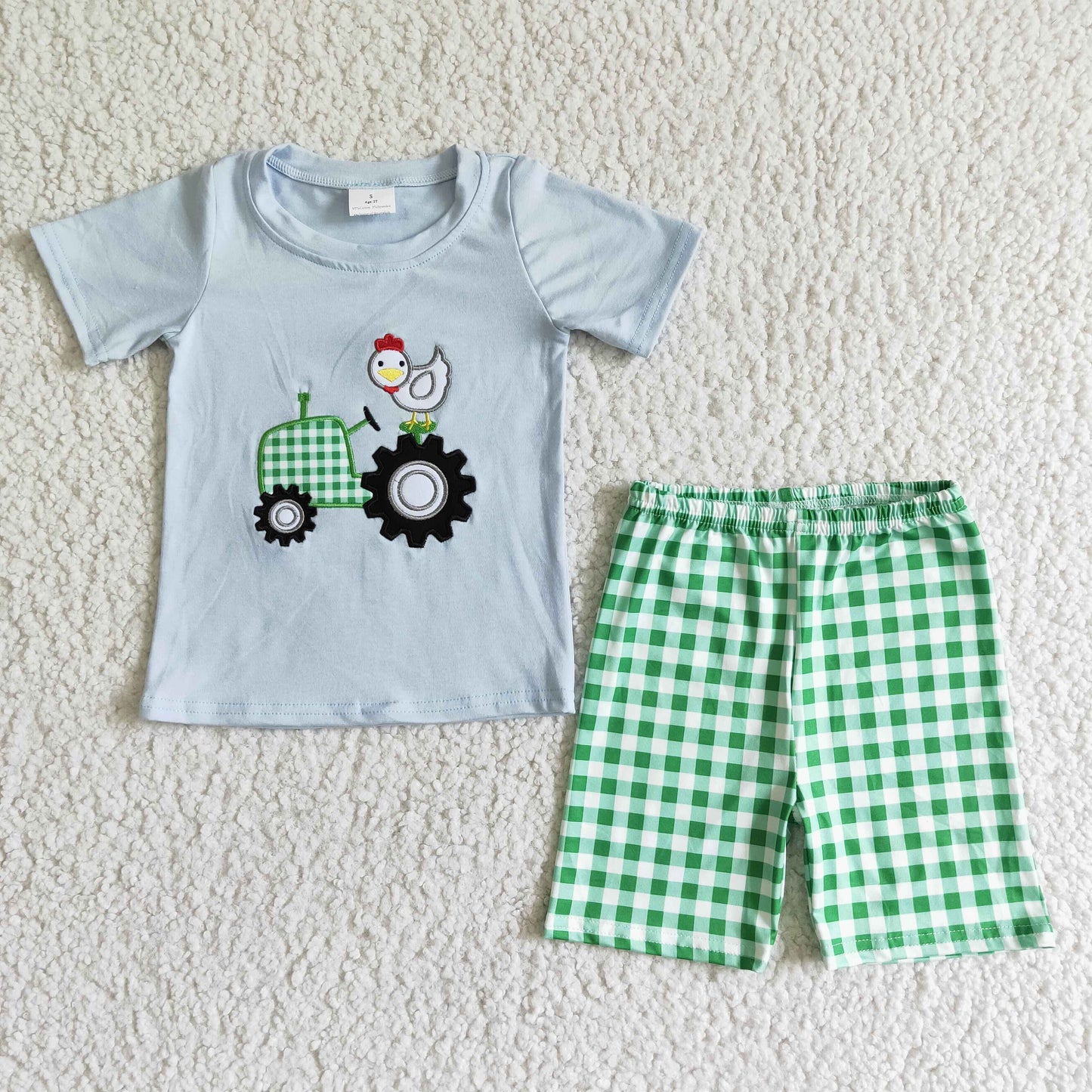 Summer Boys Embroidery Farm Outfit