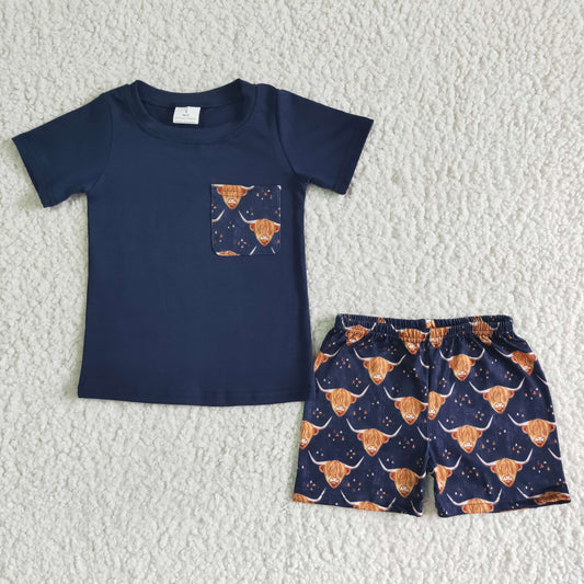 Boys Summer Highland Cow Shorts Outfit