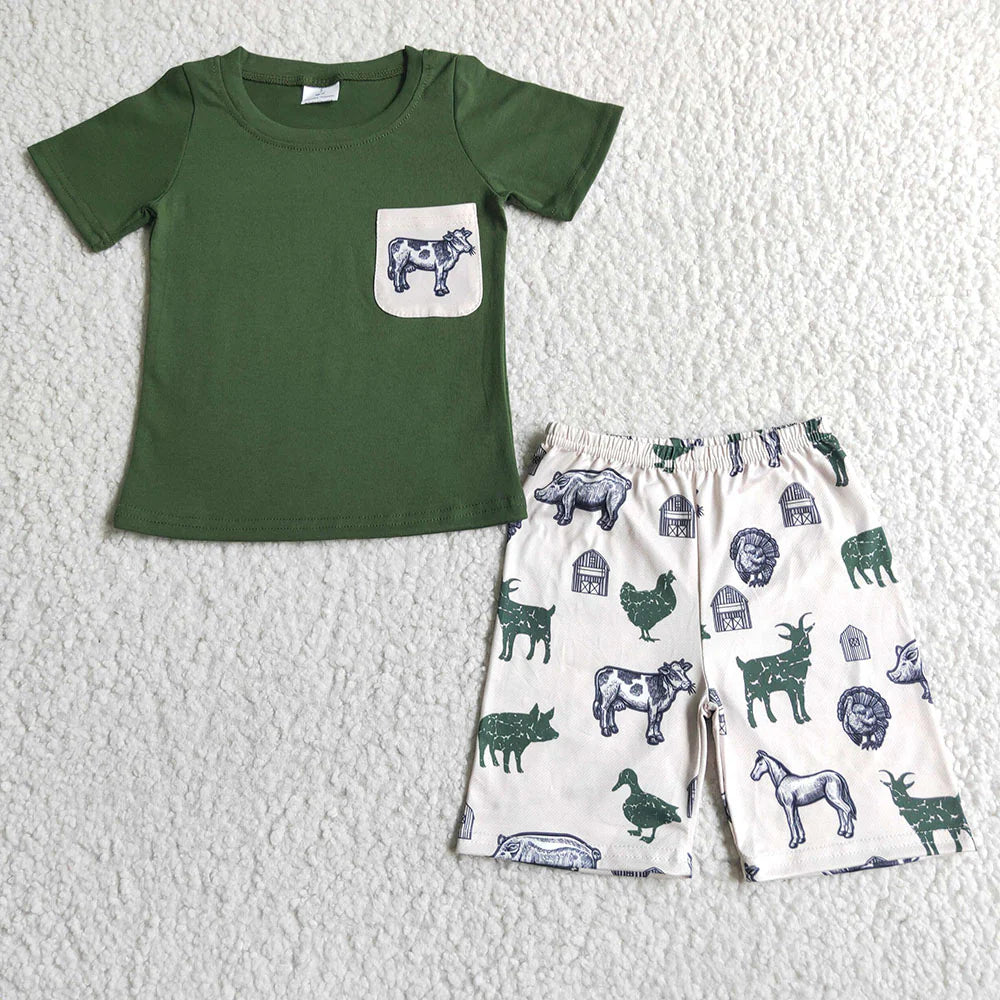 Sibling Baby Boys Farm Pocket Shirt Summer Outfits Clothes Sets