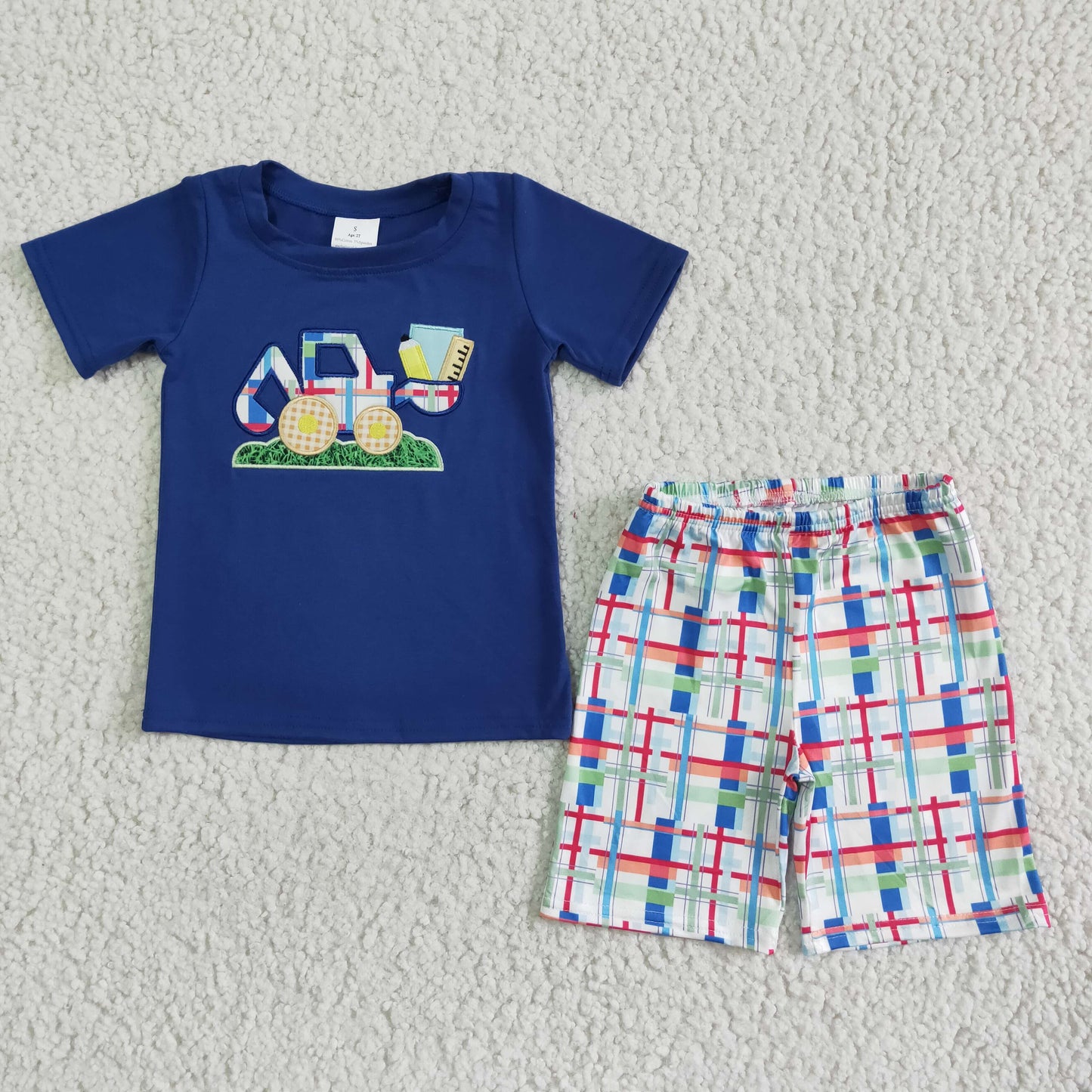 Sibling Kids Boys Embroidery Construction Back to School Shorts Set