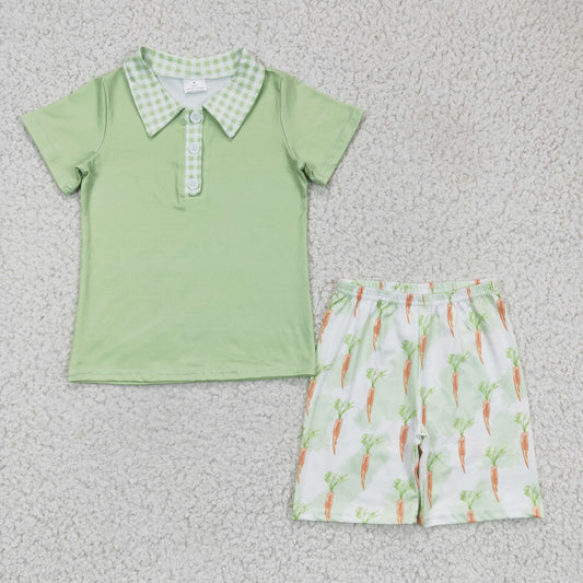 BSPO0090 Baby Boys Easter Green Polo Top With Carrot Shorts Outfit