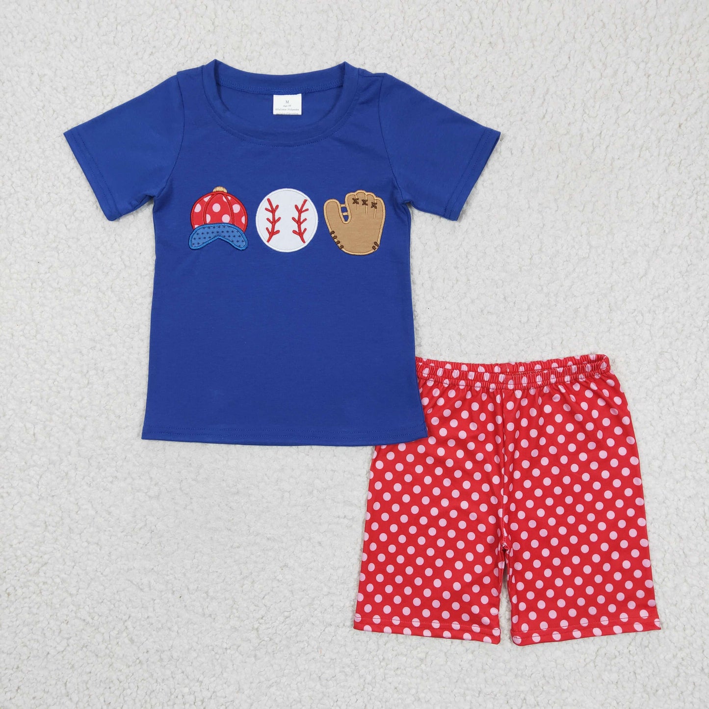BSSO0098 Baby Boys Baseball Top With Red Polka Dot Shorts Set