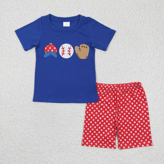 BSSO0098 Baby Boys Baseball Top With Red Polka Dot Shorts Set