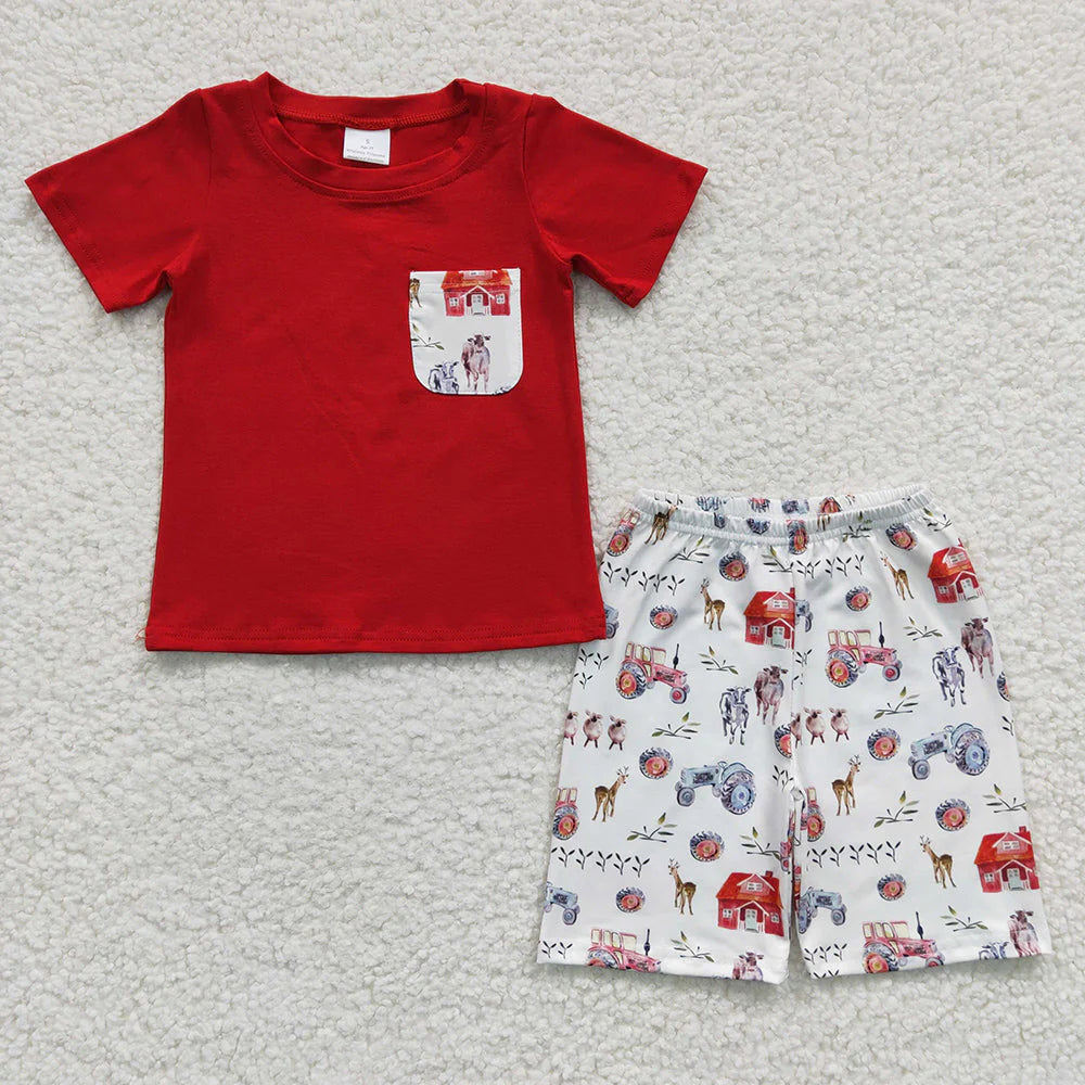 Sibling Baby Boys Farm Pocket Shirt Summer Outfits Clothes Sets