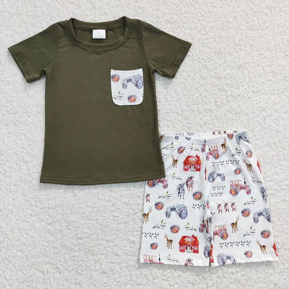 Sibling Baby Boys Farm Pocket Shirt Summer Outfits Clothes Sets