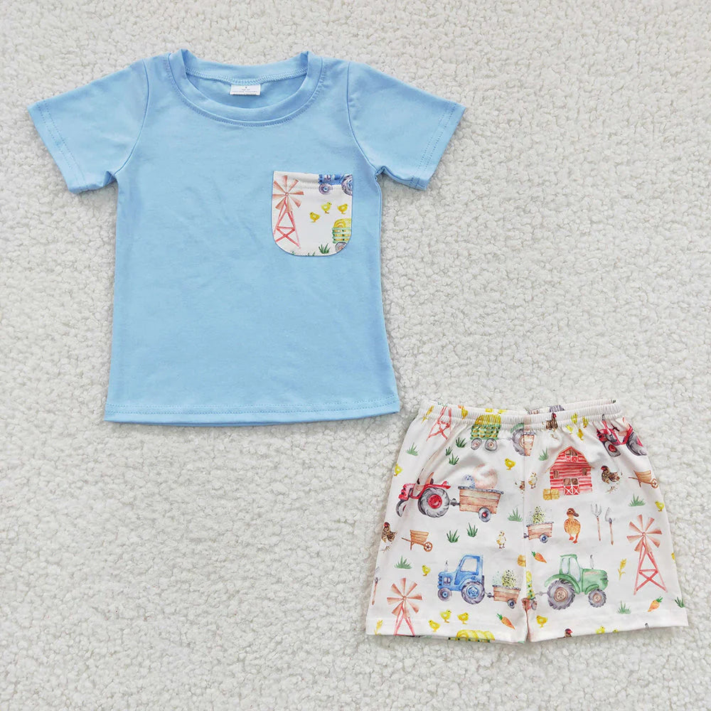 Sibling Baby Boys Farm Pocket Shirt Summer Outfits Clothes Sets