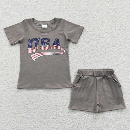 BSSO0202 July 4th USA Boys Shorts Set