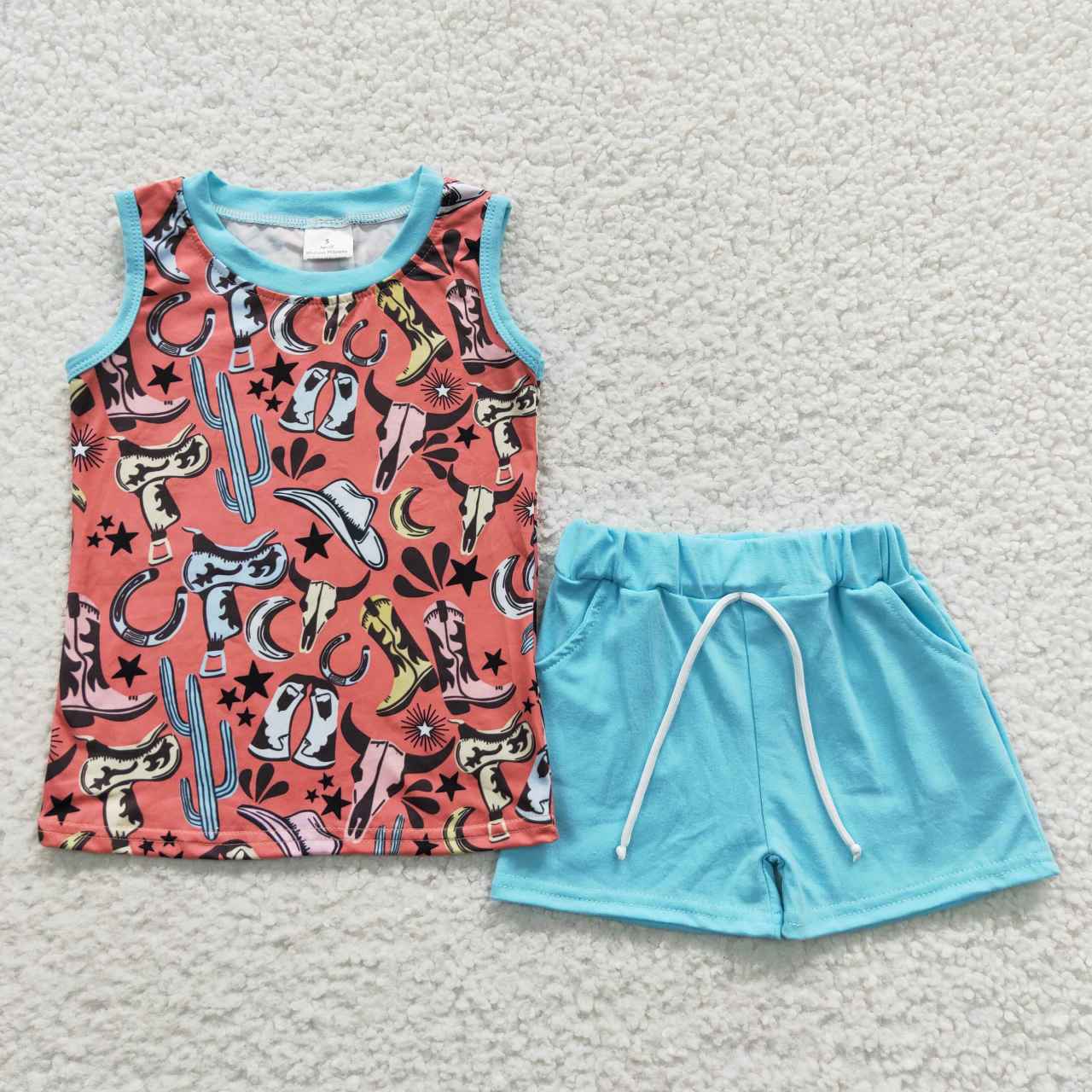 Western Baby Boys Summer Sleeveless Top Shorts Set