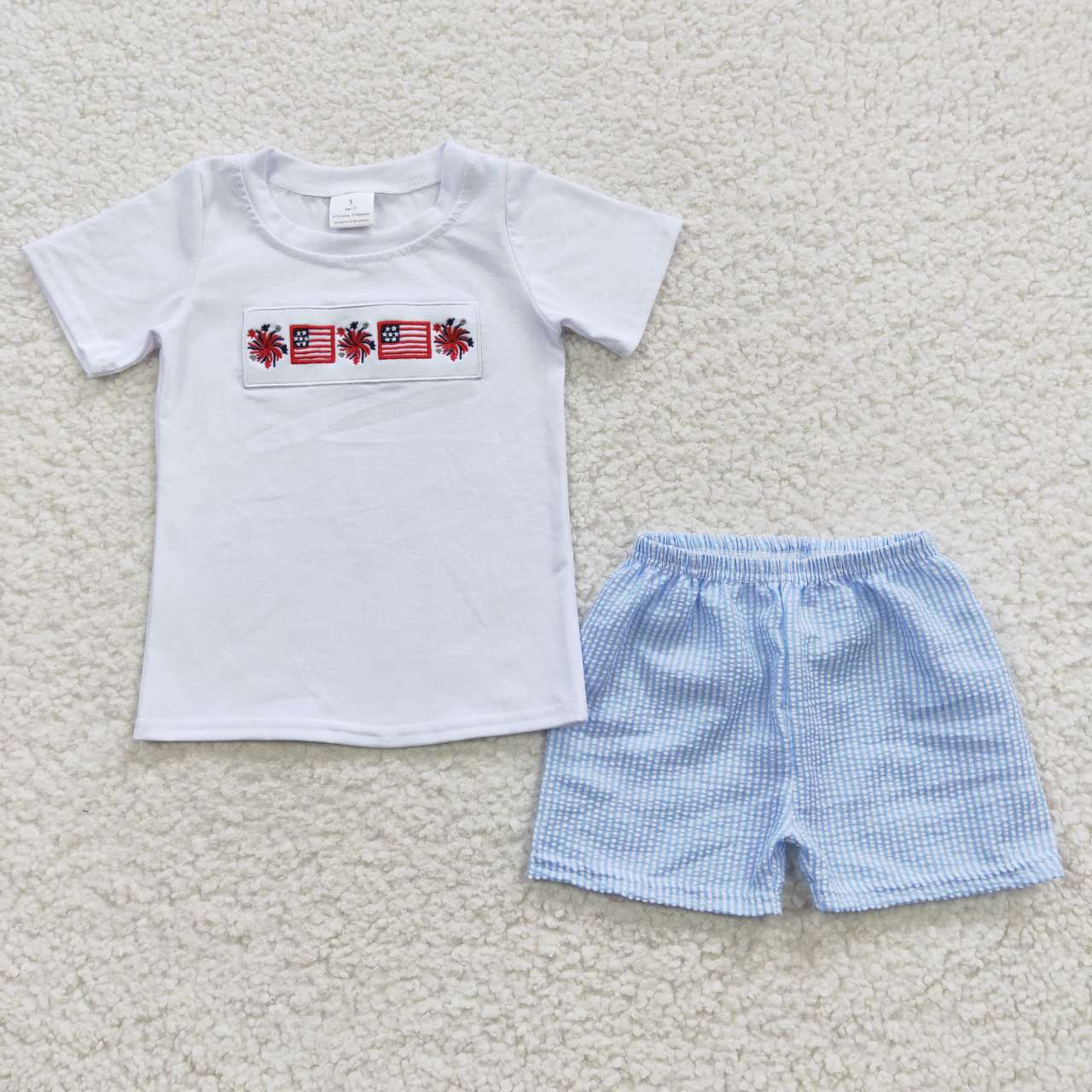 BSSO0253 Boys July 4th Embroidery Top Shorts Set