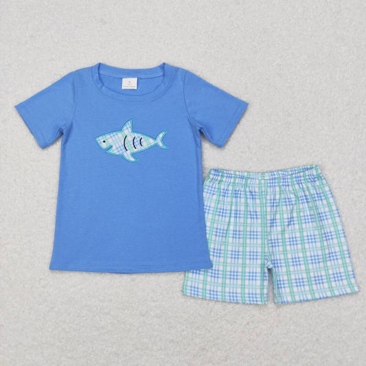 BSSO0284 Baby Boys Embroidery Shark Shorts Set